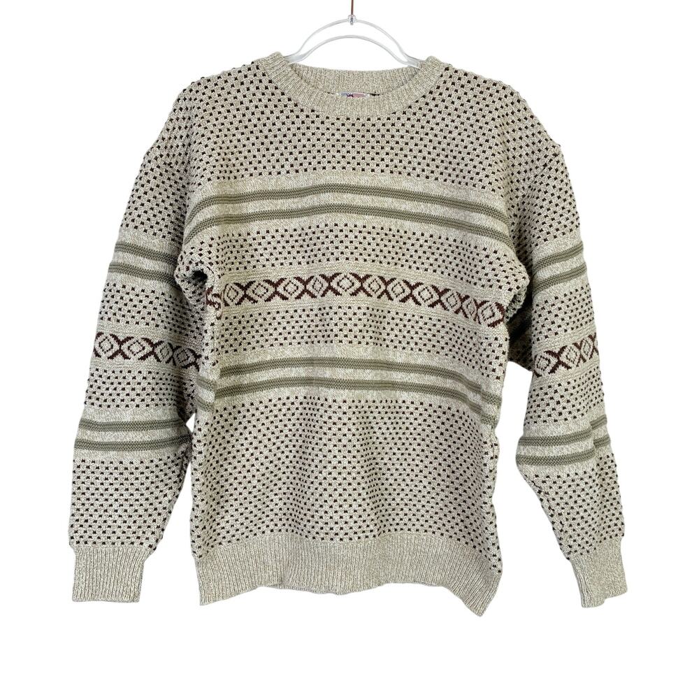 American Spirit Vintage Tan 100% Cotton Grandpa Sweater Made in USA Mens Medium